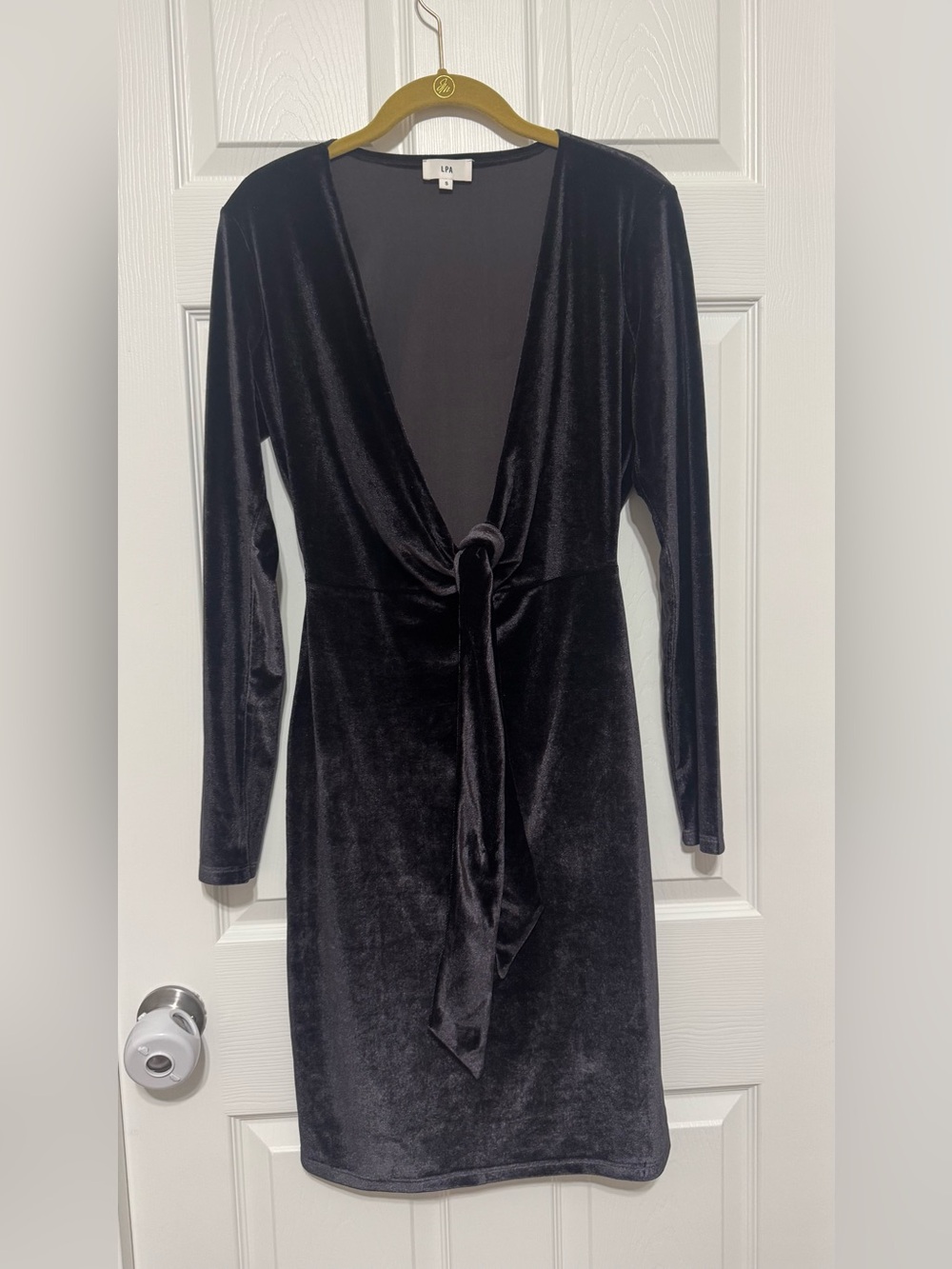 LPA x REVOLVE Dress 18 Night Blue Velvet Plunge Tie Front Dress Size S
